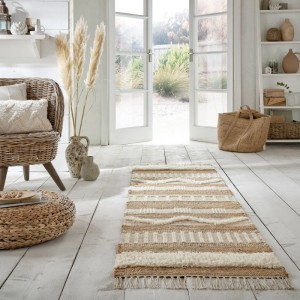Flair Rugs Hochflorteppich Medina Jute, 60x230 cm, Elfenbein. Strukturierter Läufer aus Jute, Wolle, Baumwolle mit Boho-Design.