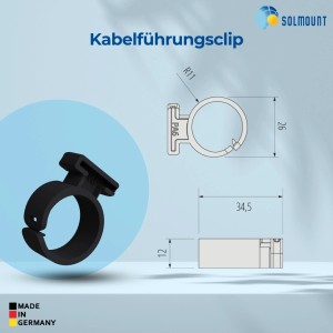 SolMount Kabelclip aus Kunststoff zur Befestigung von Kabeln an Montageschienen.