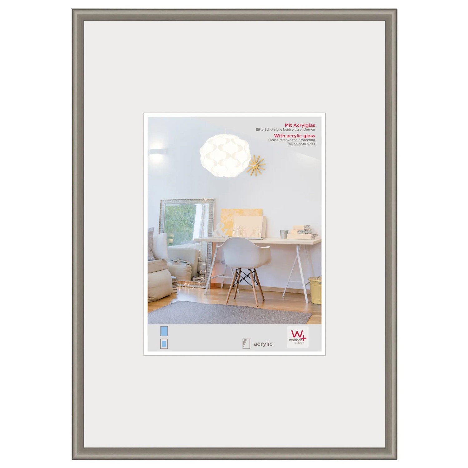 walther design New Lifestyle Kunststoff Bilderrahmen  Kunstglas 40x60 cm Stahl