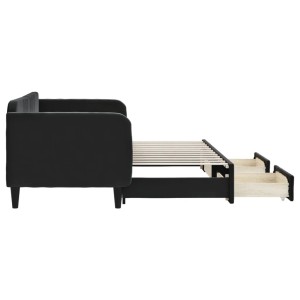 Schwarzes vidaXL Tagesbett mit Schubladen, ausziehbar zum Doppelbett.