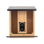 Technaxx WLAN-Birdcam Futterhaus aus Holz mit schwarzem Dach und integrierter HD-Kamera für Vogelbeobachtung.