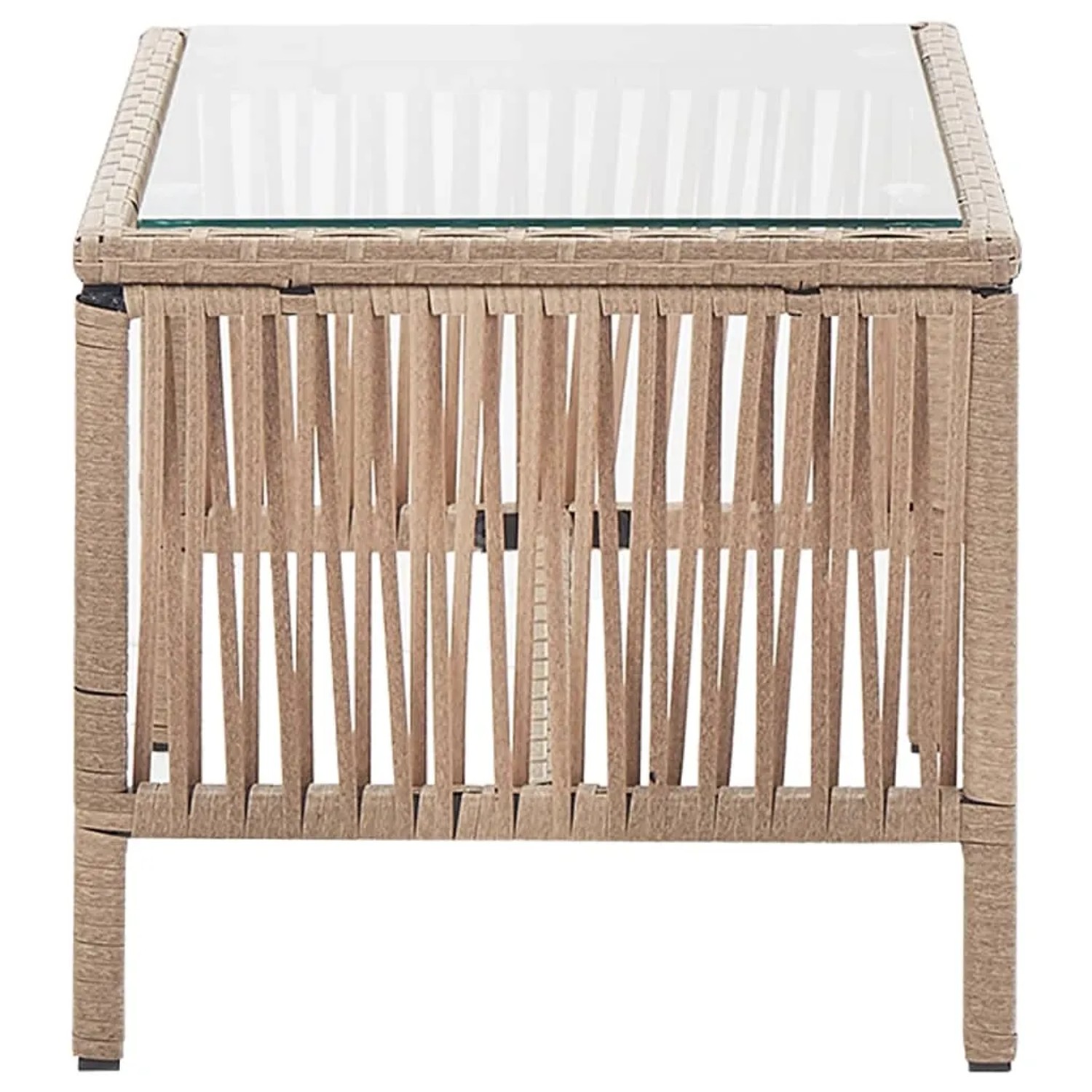 Beiger Couchtisch aus Rattan mit Glasplatte, Teil des vidaXL Garten-Lounge-Sets.