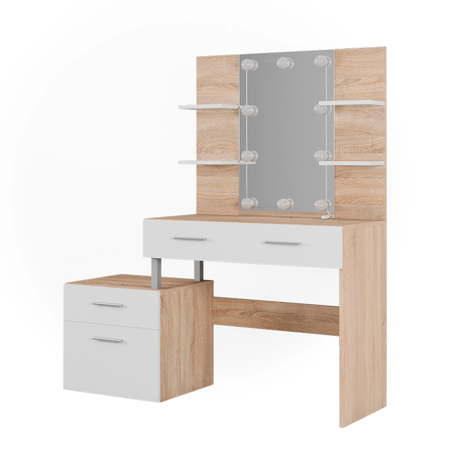 Vicco Schminktisch Maria Weiß/Sonoma/Sonoma 132 cm mit LED Beleuchtung günstig online kaufen