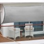 Anthrazitfarbenes Floracord Balkonsonnensegel 270x140 cm auf einem Balkon.