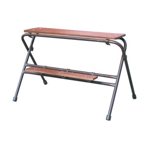 Schake Arbeitstritt, 2 Stufen, 1 m breit, braun lackiert, ideal für Werkstatt und Baustelle.