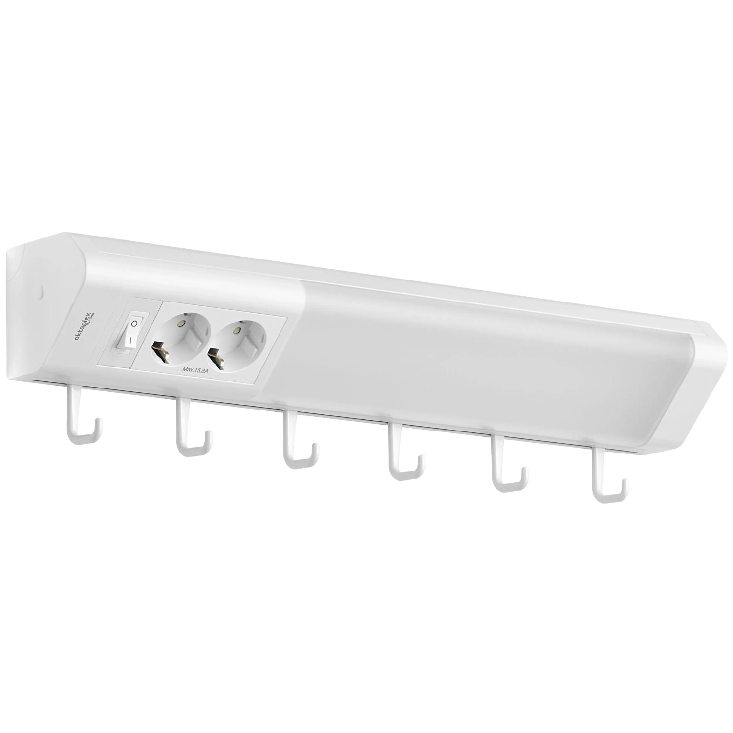 Oktaplex Talin LED-Unterbauleuchte Küche mit 2 Steckdosen und Schalter 50 cm 9,7W Warmweiß 3000K Weiß