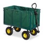 Dunkelgrüner Relaxdays Gartenwagen aus Stahl mit klappbaren Seiten, profilierter Luftbereifung und gelben Felgen für Transport.