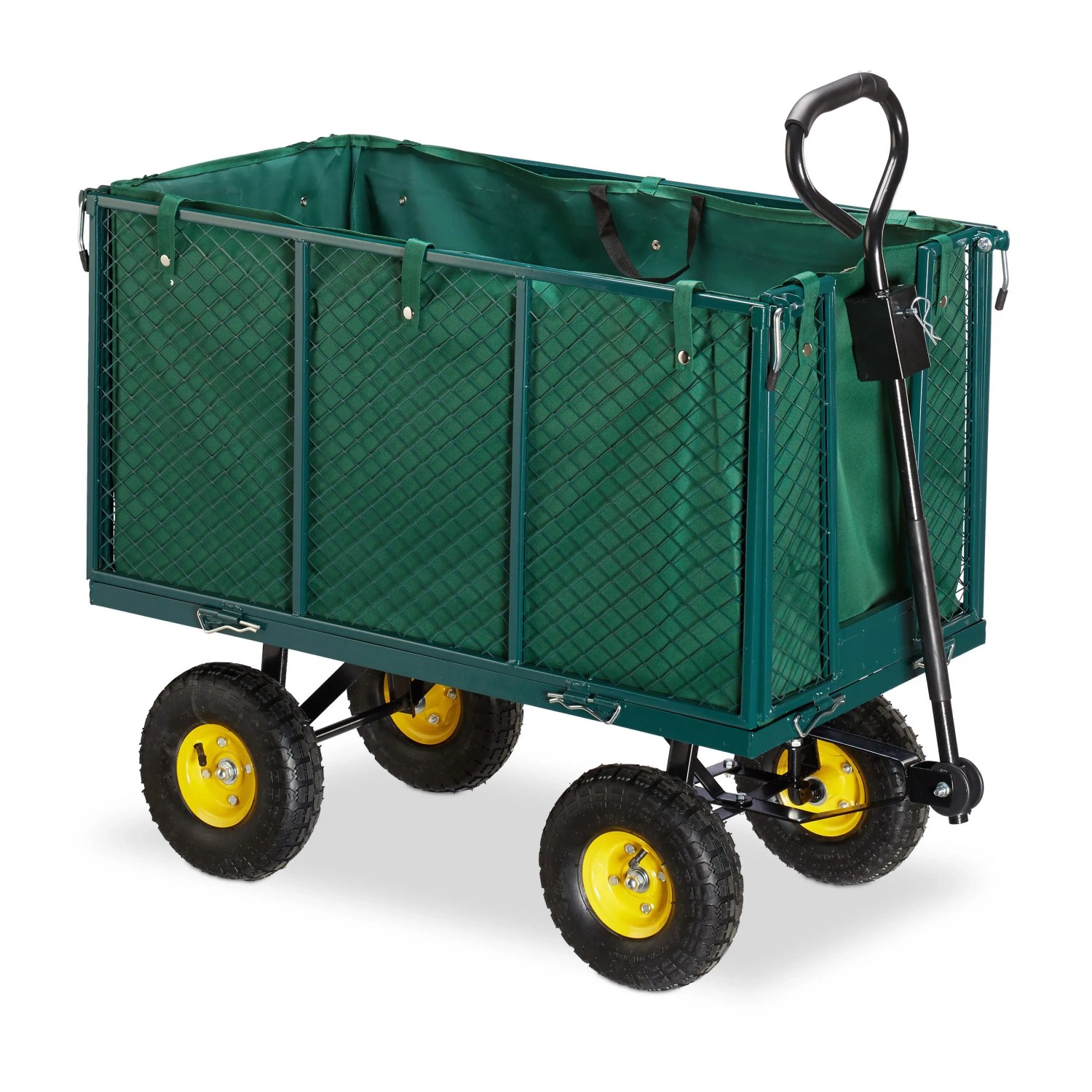 Relaxdays Gartenwagen Stahl Dunkelgrün Klappbar 83 cm x 51 cm x 113 cm 22,7 kg