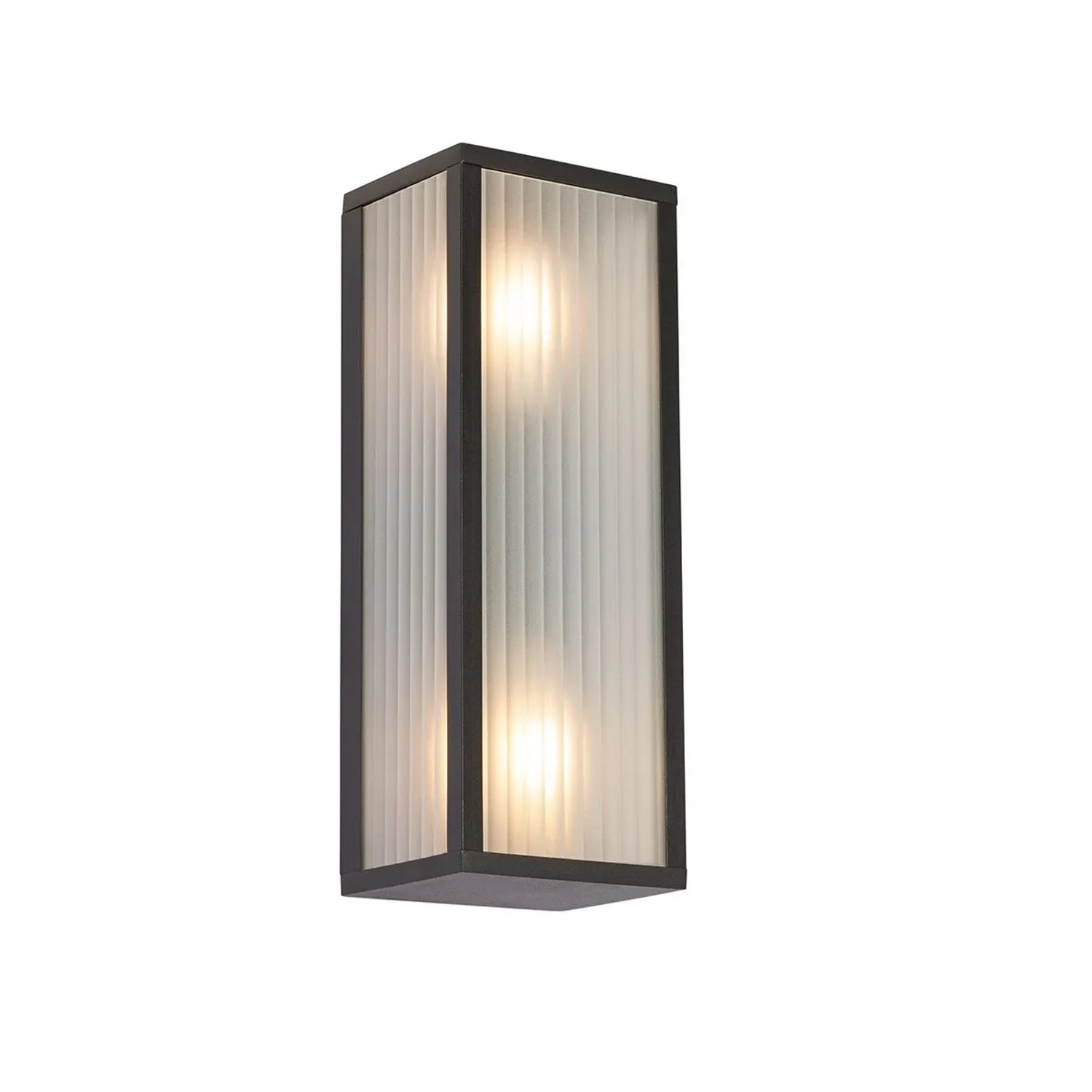 QAZQA Außenwandleuchte Schwarz mit Geripptem Glas 2 Flammig IP44 Charlois