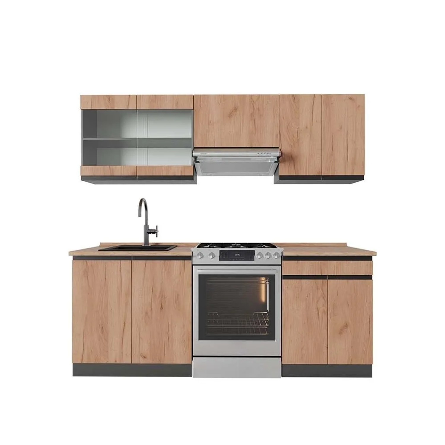 Vicco R-Line Küchenzeile Goldkraft Eiche Anthrazit 200 cm AP Eiche ohne E-Geräte Opt2