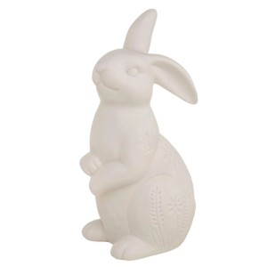 Weiße Boltze Dekofigur Hase Marlou mit LED und floralem Design aus Porzellan.