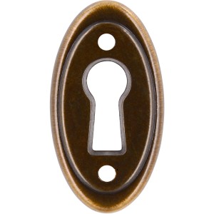 Siro Schlüsselzierschild 552, Messing Antik, ovales Design für Vintage Möbel.