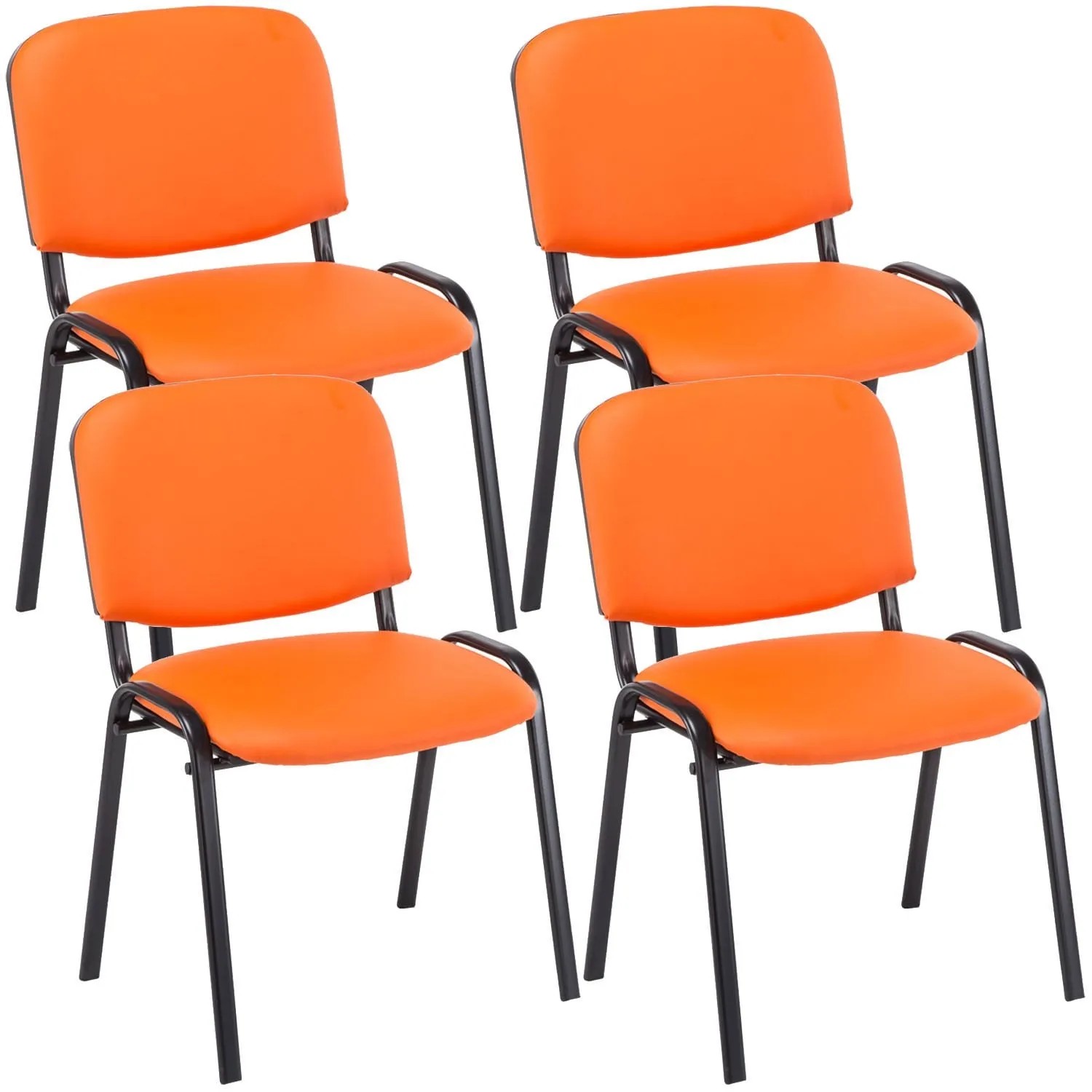 DELUKE 4er Set Besucherstuhl ZAGREB Kunstleder Orange 53x53x83cm Konferenzstuhl Wartezimmerstuhl Bürostuhl