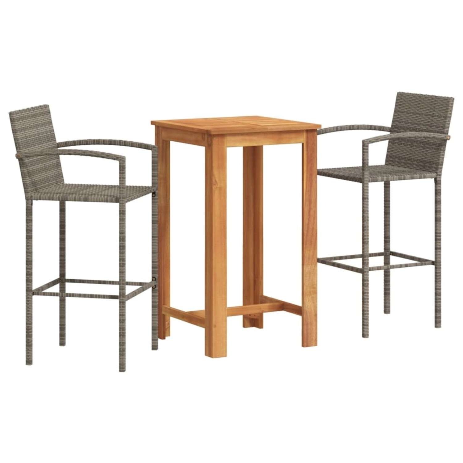 vidaXL 3-Tlg Gartenbar-Set Grau Massivholz Akazie und Poly Rattan 3295274
