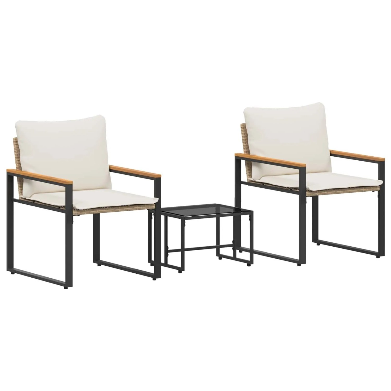 vidaXL Möbelsets mit Kissen 3-Tlg Beige und Cremeweiß Rattan 42026948