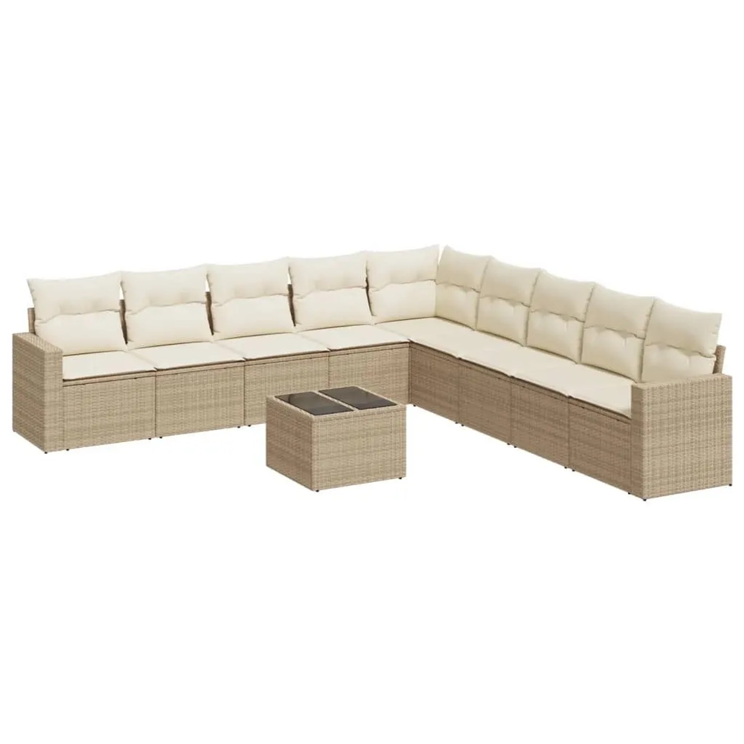 vidaXL 10-Tlg Garten-Sofagarnitur mit Kissen Beige Poly Rattan 3251435