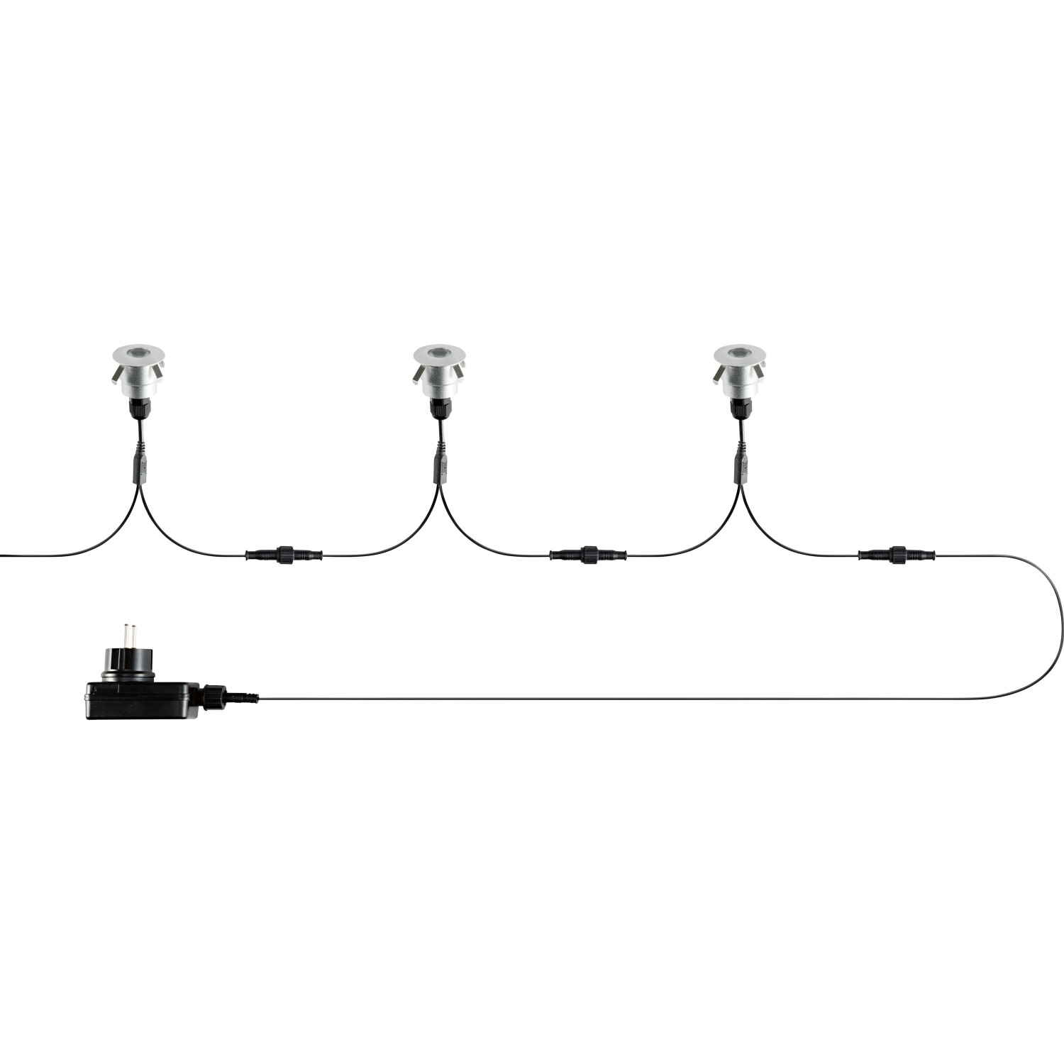 5er Set LED-Bodeneinbauleuchte Budoni RGB, runde Aluminiumleuchten mit Trafo und Zuleitung.