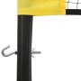Detailaufnahme Volleyballnetz in Gelb und Schwarz mit Stahlrahmen und Befestigungselementen.