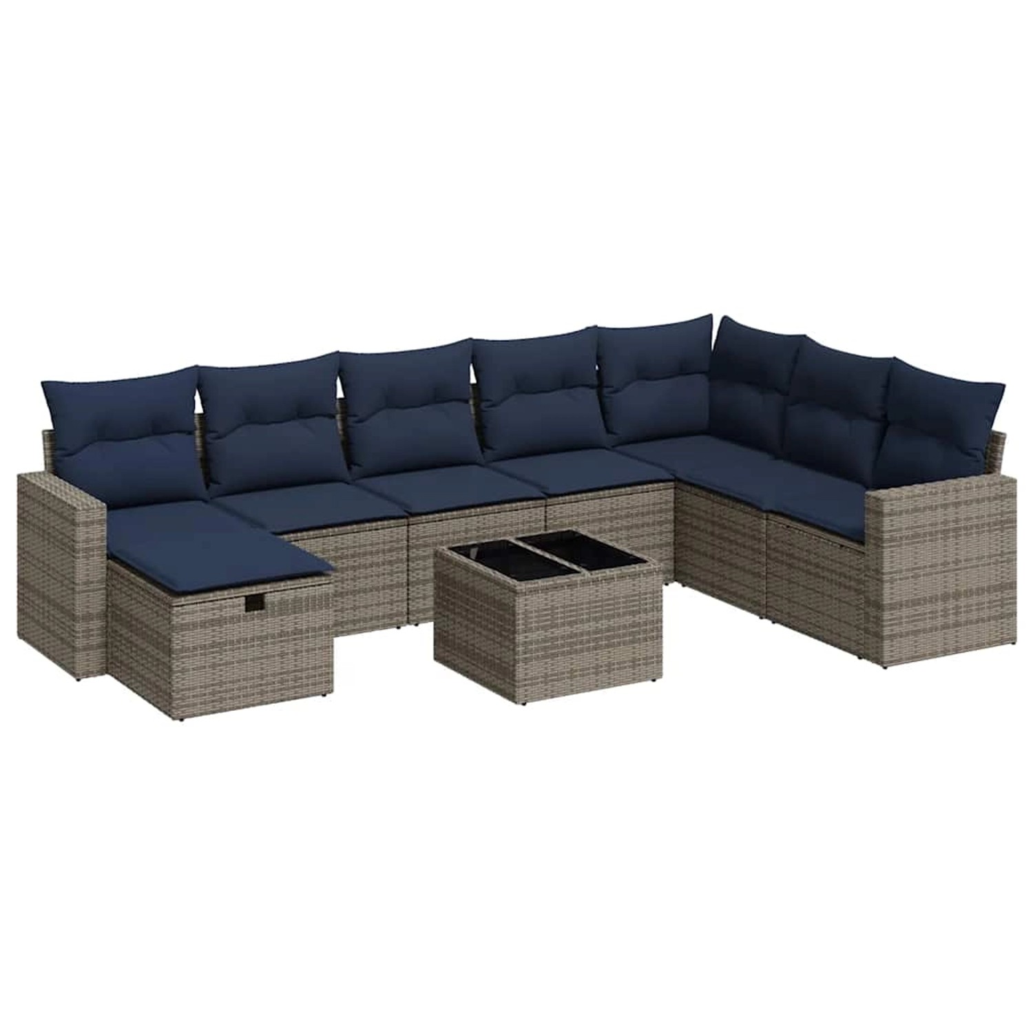 vidaXL 9-Tlg Garten-Sofagarnitur mit Kissen Grau Poly Rattan 3325447