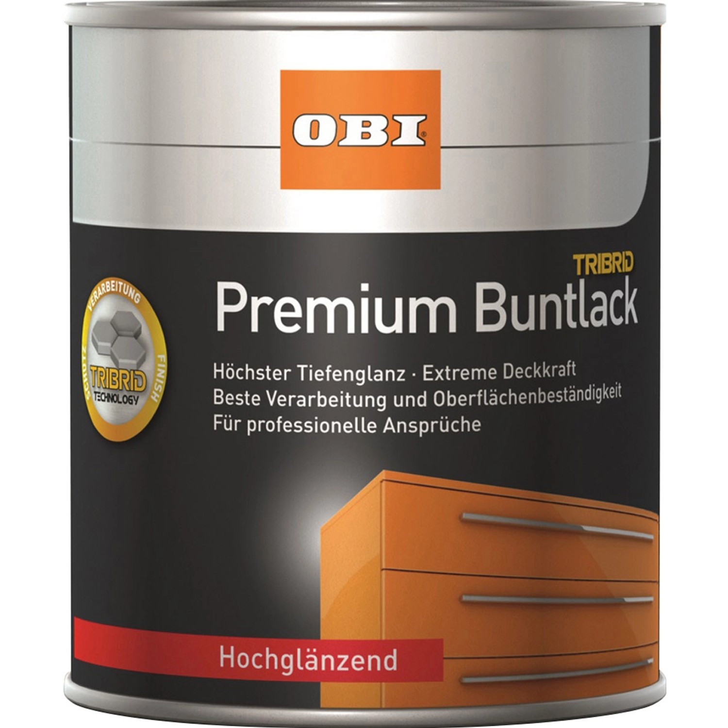 Dose OBI Premium Buntlack Tribrid Altweiß hochglänzend, geeignet für Holz, Metall und PVC.