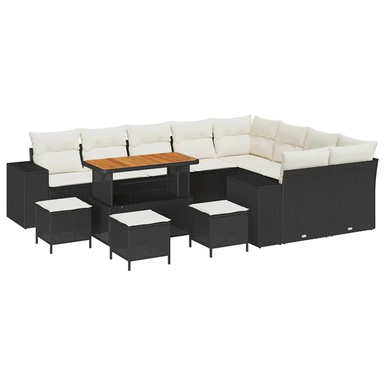 vidaXL Garten-Sofa-Set mit Kissen 13-Tlg Schwarz und Creme 3364000