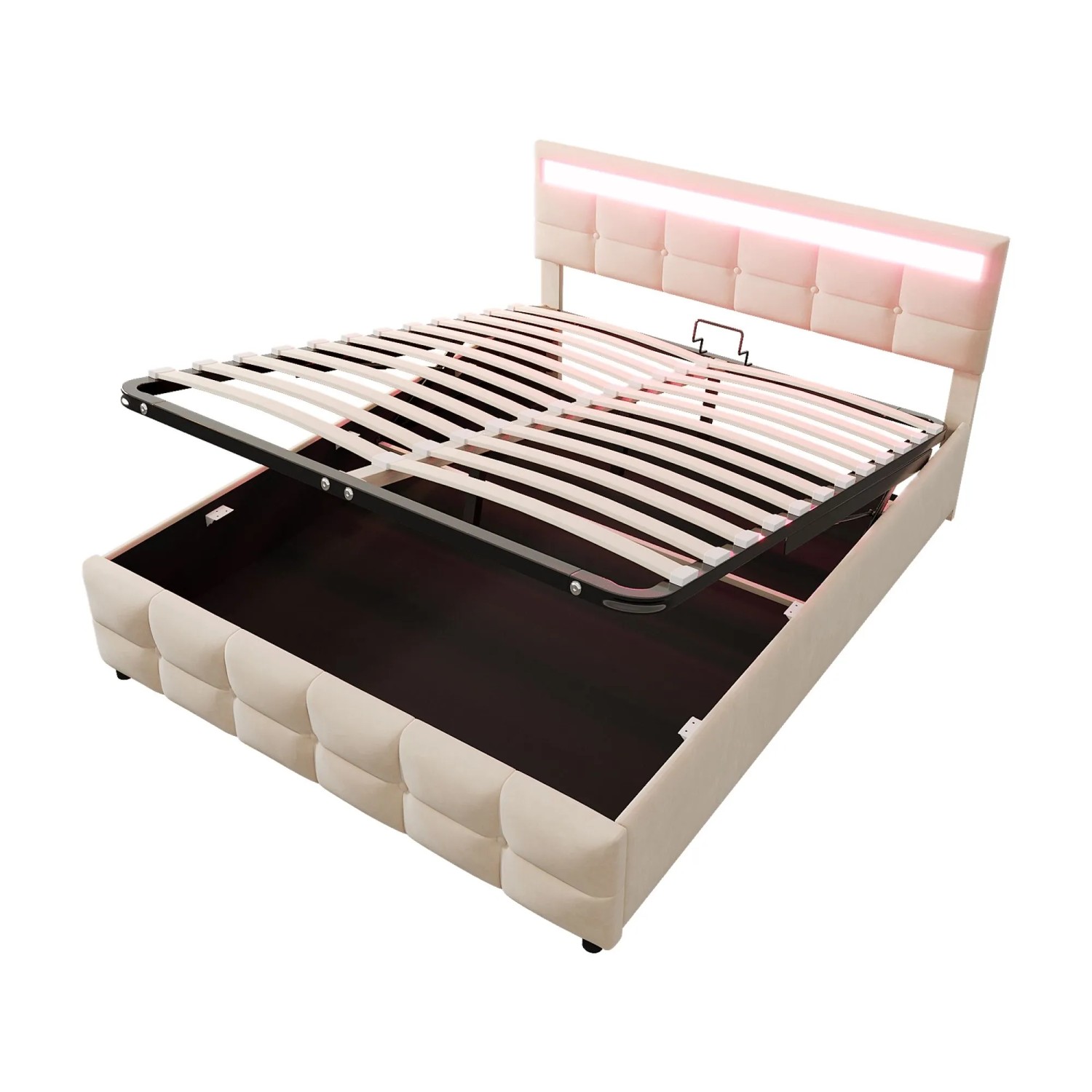 okwish Polsterbett 180x200cm mit LED Leuchten Schlafzimmer Beige ohne Matratze