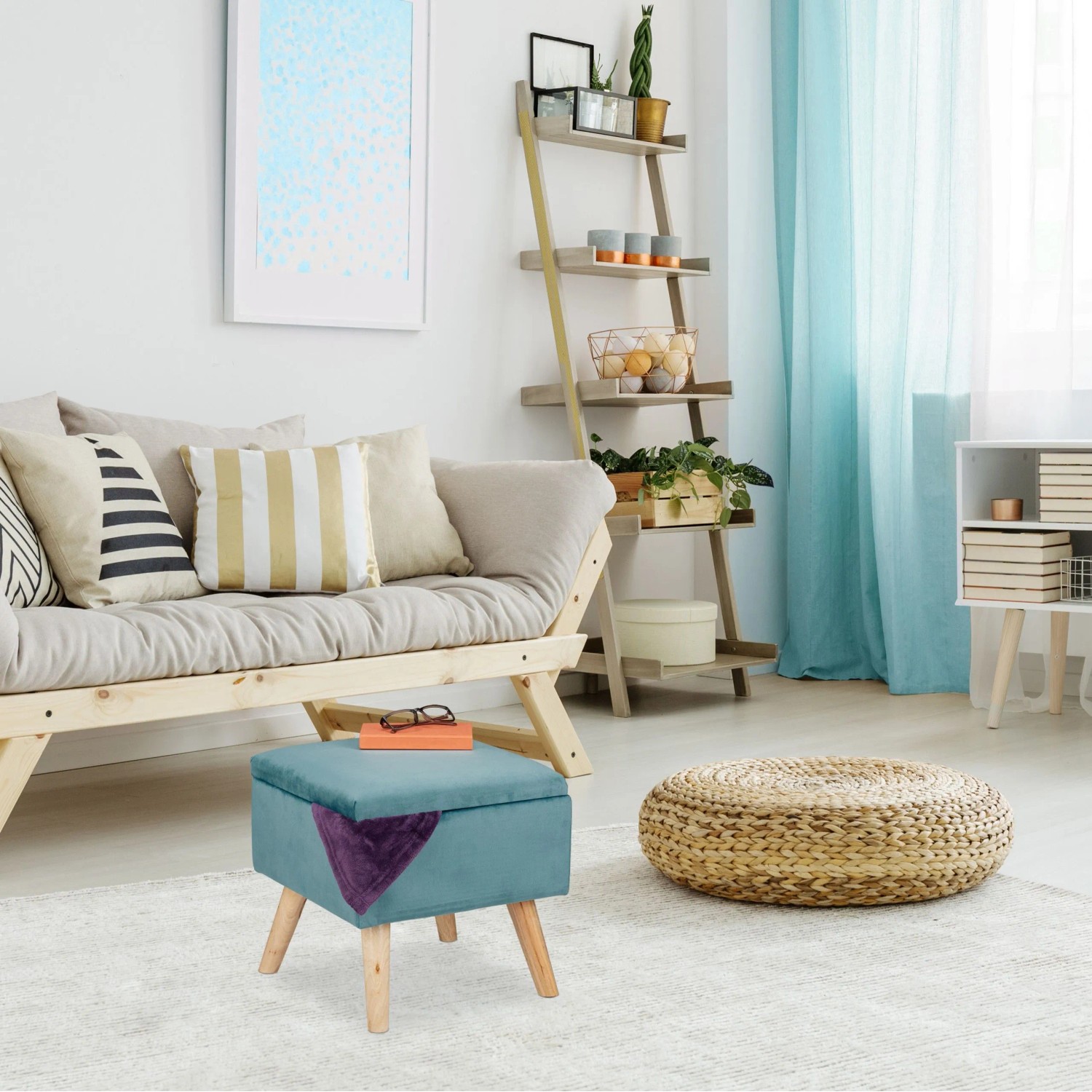 Relaxdays Samthocker Samt Türkis mit Stauraum 40 cm x 40 cm x 40 cm 6,5 kg_2