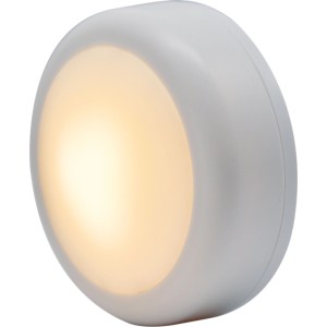 Rundes, batteriebetriebenes LED-Nachtlicht mit warmweißem Licht. Ideal als Orientierungslicht.