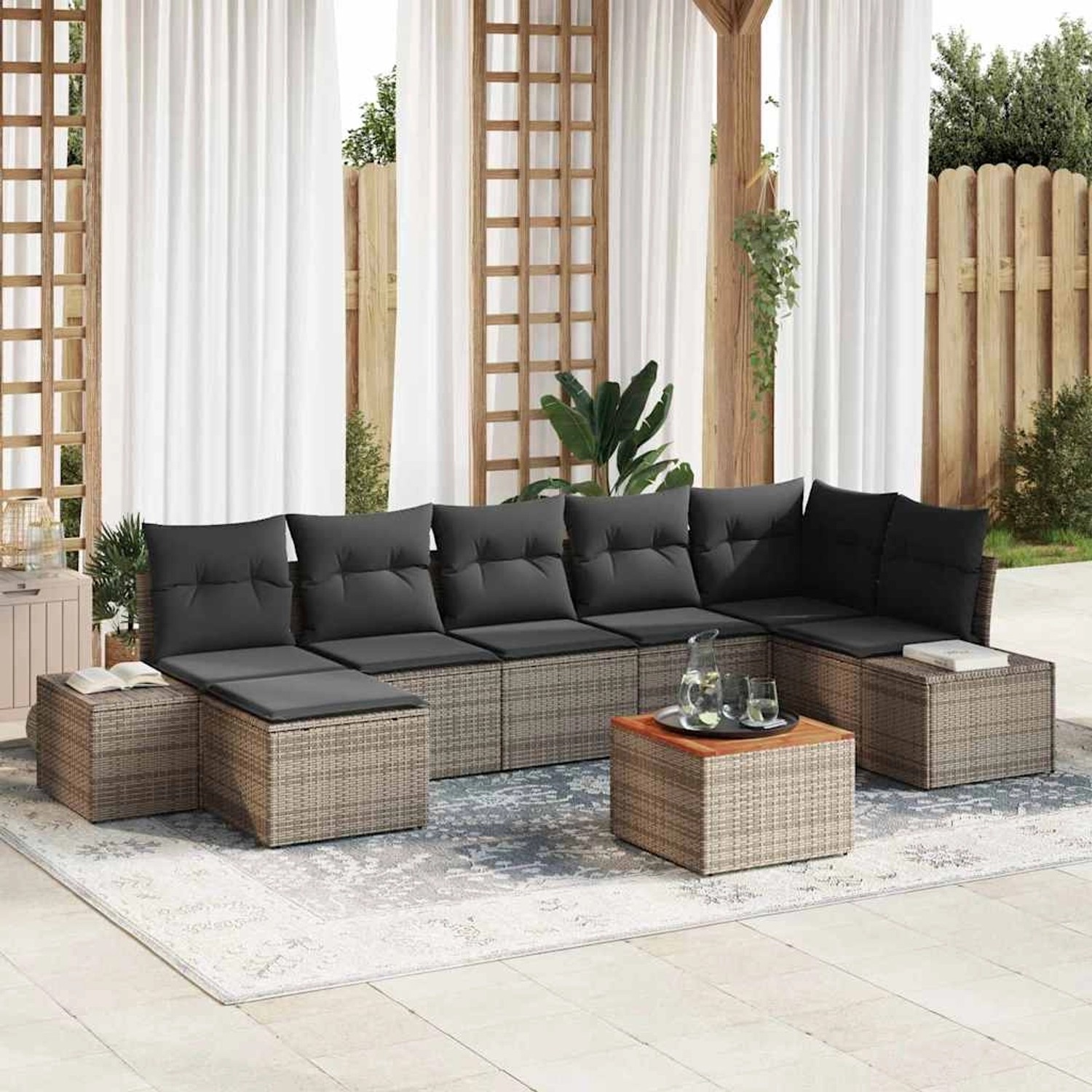 vidaXL Garten-Sofa-Set mit Kissen 8-Tlg Grau Poly Rattan 3347986 günstig online kaufen