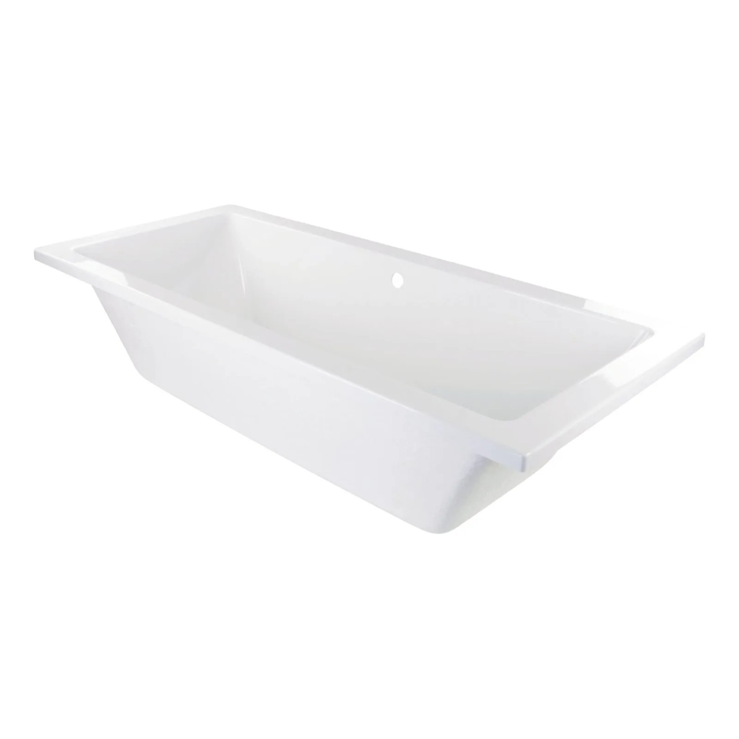 Weiße Calmwaters Duo-Badewanne Modern Square, 200x90 cm, mit Wannenfuß und Ablaufgarnitur.