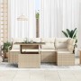 Beiges 6-tlg. vidaXL Garten-Sofa-Set mit Tisch aus Poly Rattan für Garten oder Terrasse.