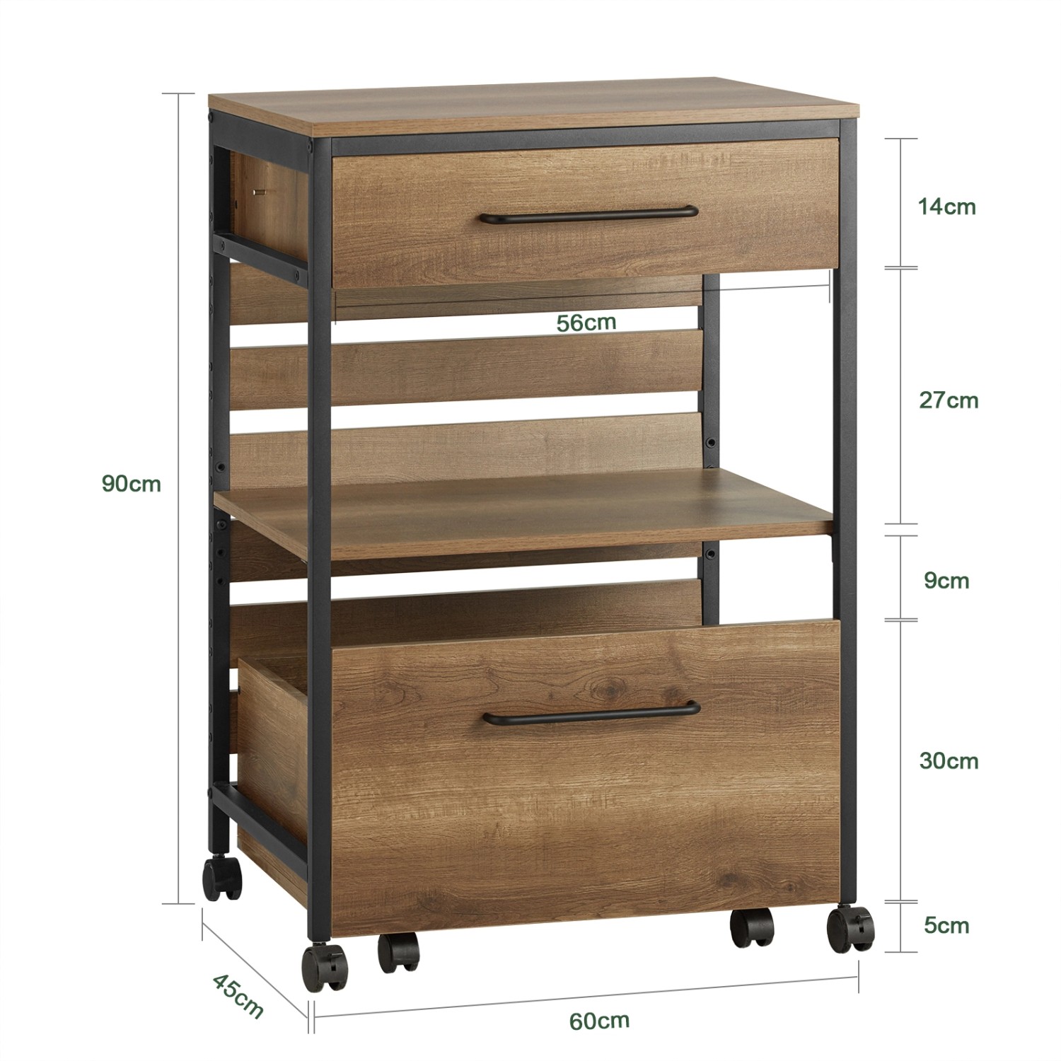 SoBuy Servierwagen FKW118-PF: Küchenwagen Rollwagen Barwagen mit Schublade und Rollen in Vintage Optik.