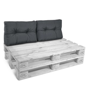 Beautissu Palettenkissen Rückenlehne, 2 Graphitgraue Kissen 60x40 cm auf Europalette.