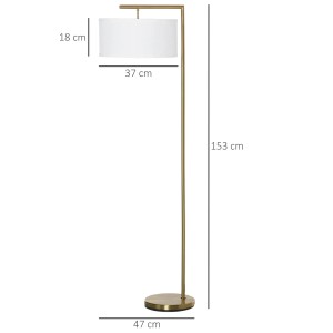 Stehlampe in Gold und Weiß mit Leinen-Schirm, 153 cm hoch, für E27-Sockel. Innenleuchte für Wohnzimmer.