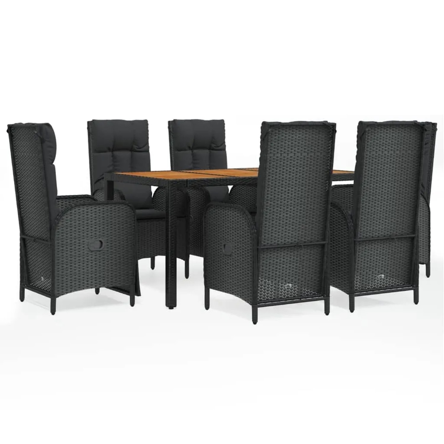 vidaXL 7-Tlg Garten-Essgruppe mit Kissen Schwarz Poly Rattan 3185081