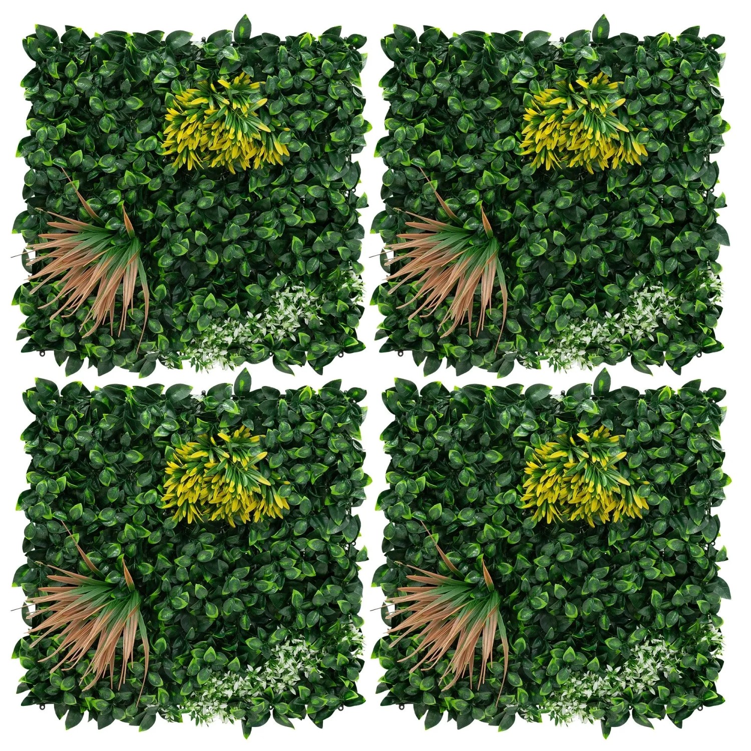 ECD Germany Künstliche Pflanzenwand Indoor Outdoor Kunstpflanzen Wand 4er Set 50x50 cm Grün Copper Leaf