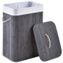 Grauer Bambus Wäschekorb (72L) mit Deckel und Wäschesack. Praktisch, faltbar und ideal für Bad oder Schlafzimmer.
