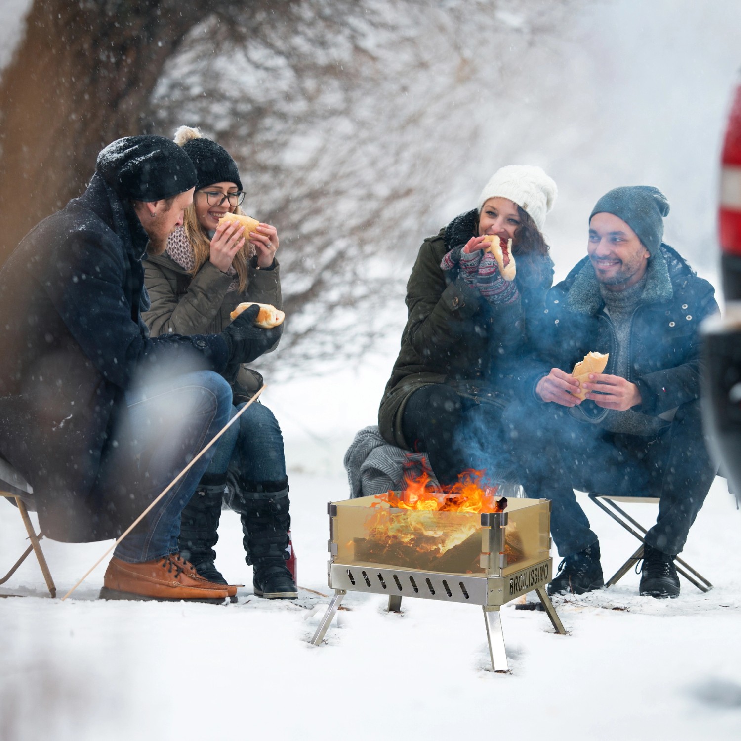 CCLIFE Feuerschale mit Glaskeramik Klappbar Tragbar Feuerschale für Garten Outdoor Camping Feuerkorb mit Grillrost Feuerstelle Edelstahl_7