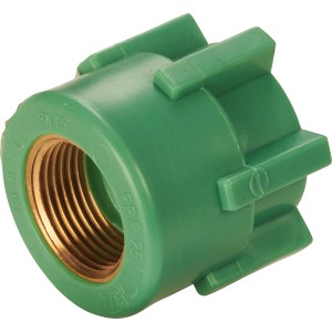 Grüne PPR-Übergangsmuffe DN 25 x 24,1 mm (Rp 3/4) für Sanitärinstallationen.