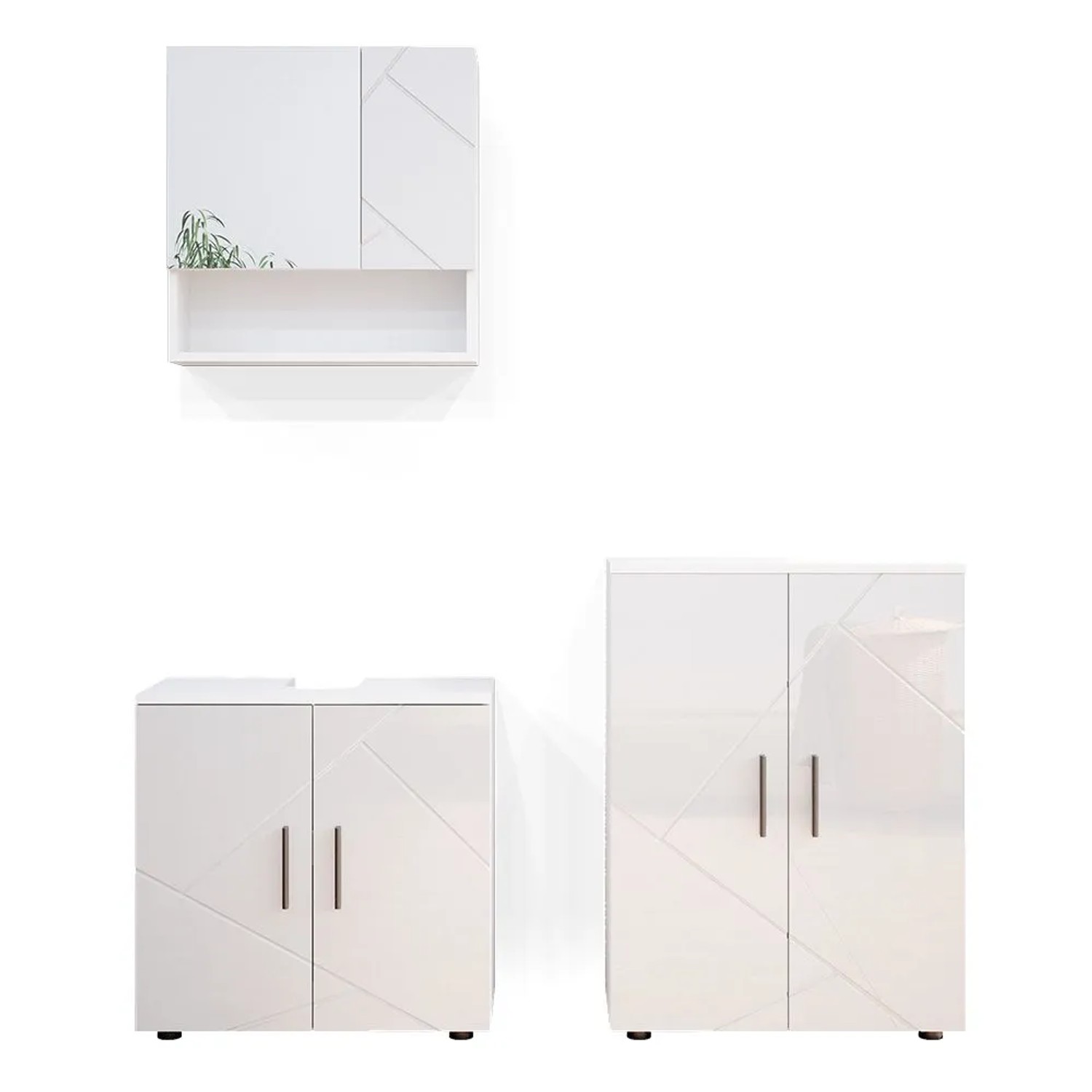 Vicco Badezimmer-Set Irma Weiß Hochglanz 60 x 59 3-teilig