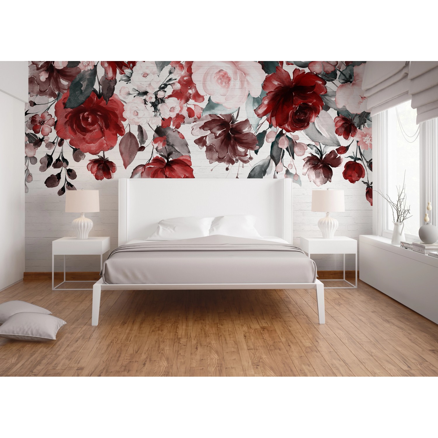 Wandtapete Blumen Vlies Fototapete VINTAGE Rosen Pfingstrosen Wohnzimmer Dunkel