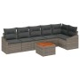 Graues 7-teiliges vidaXL Garten-Sofa-Set aus Polyrattan mit Kissen und Tisch.