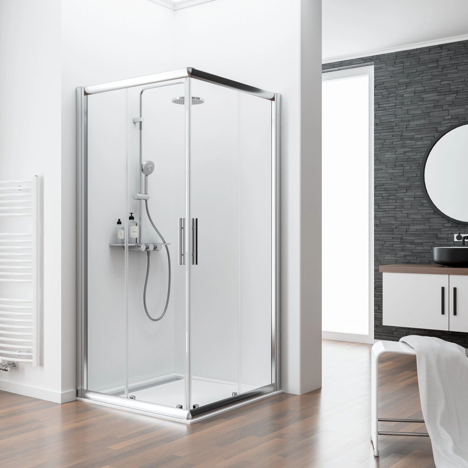 Schulte Eckeinstieg Kristall/Trend 100 cm x 90 cm x 185 cm Echtglas klar hell
