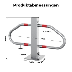 Wiltec Parkplatzbügel aus Stahl, klappbar, mit roten Reflektorstreifen. Maße: 480x700mm. Ideal zur Parkplatzsicherung.