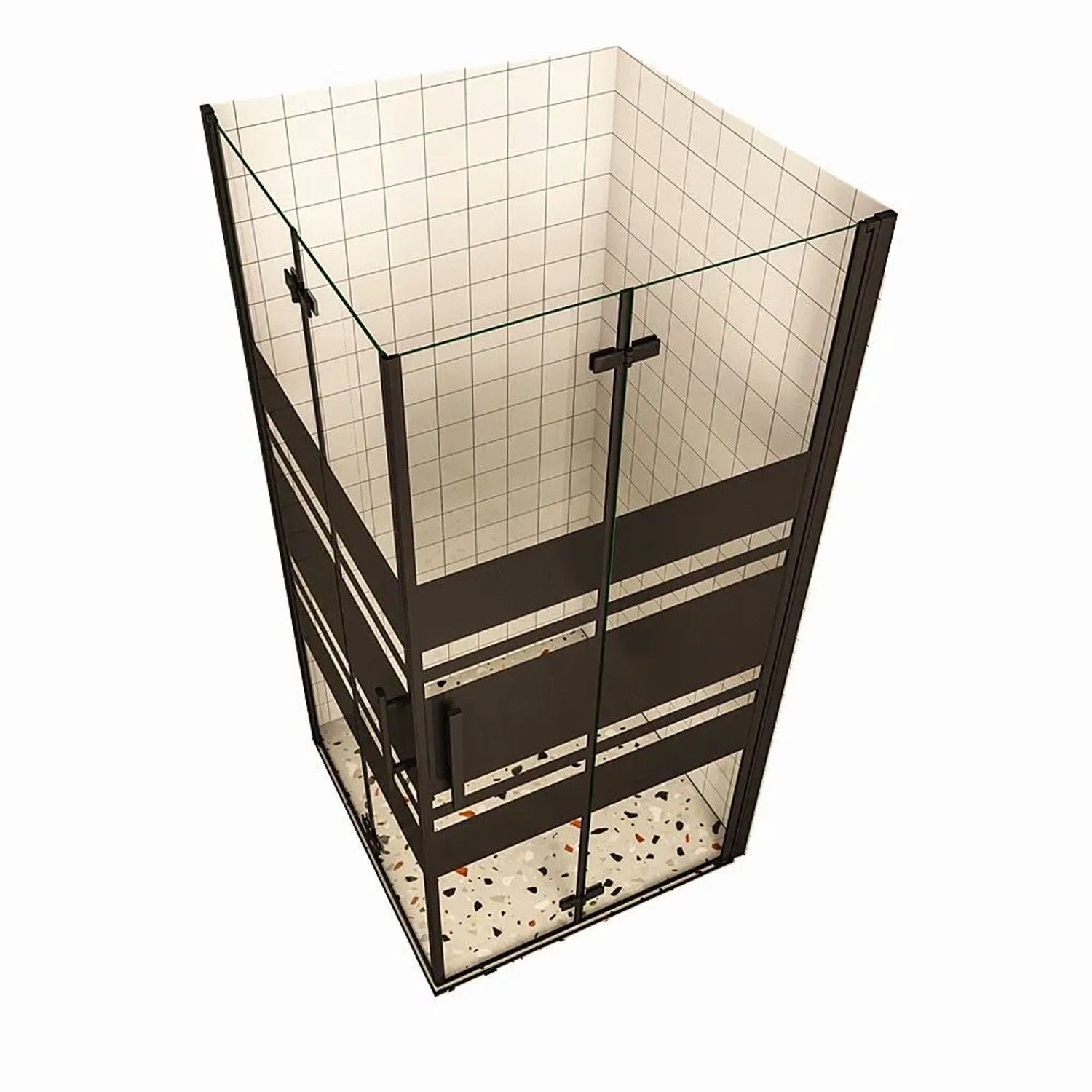 Duschparadies Duschkabine Falttür 85 x 90cm Drehtür Glastür Duschwand 6mm Nano Gestreiftesglas Dusche Schwarz