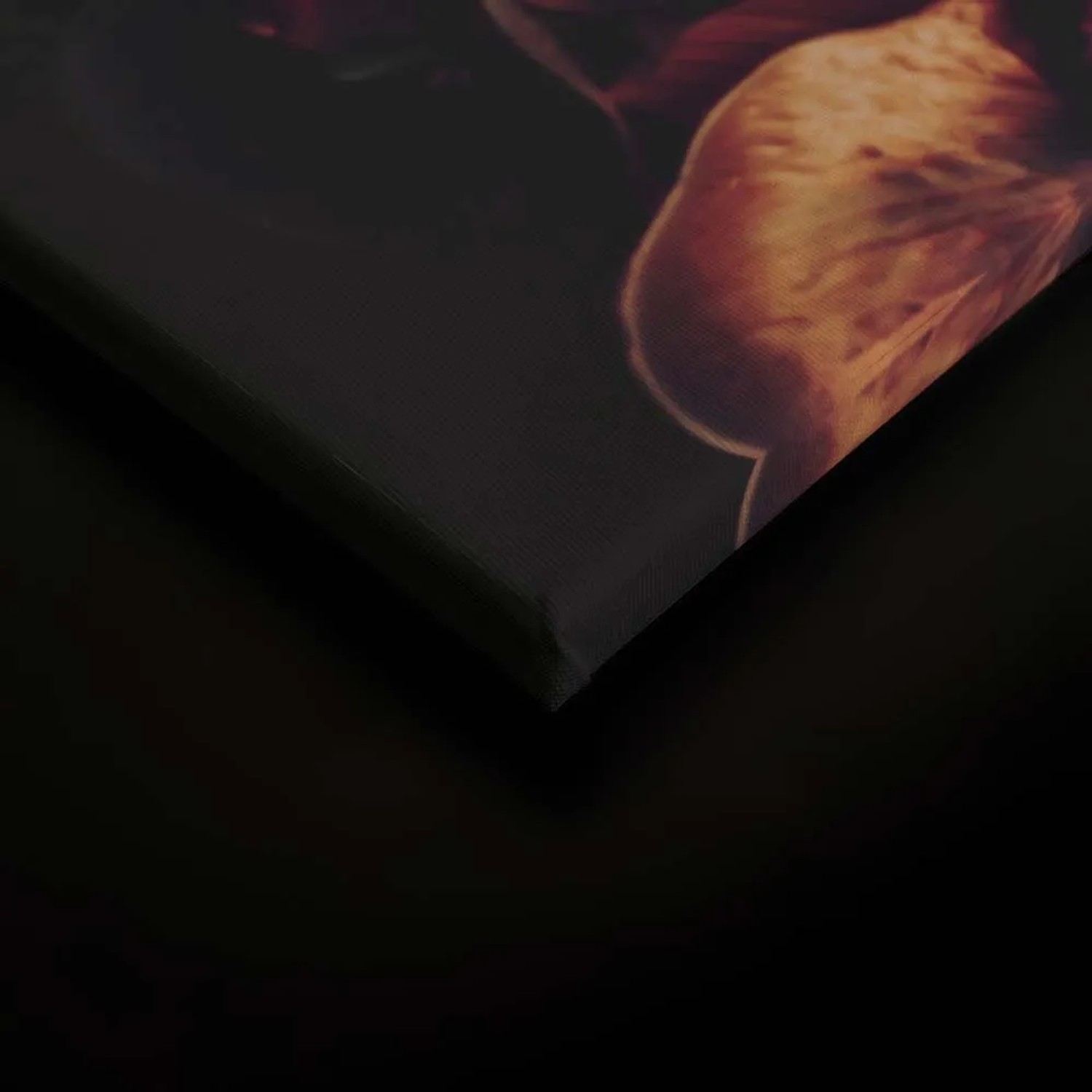 Leinwandbild mit Rose, Orchidee und Hortensie in Orange und Schwarz für die Wanddekoration.