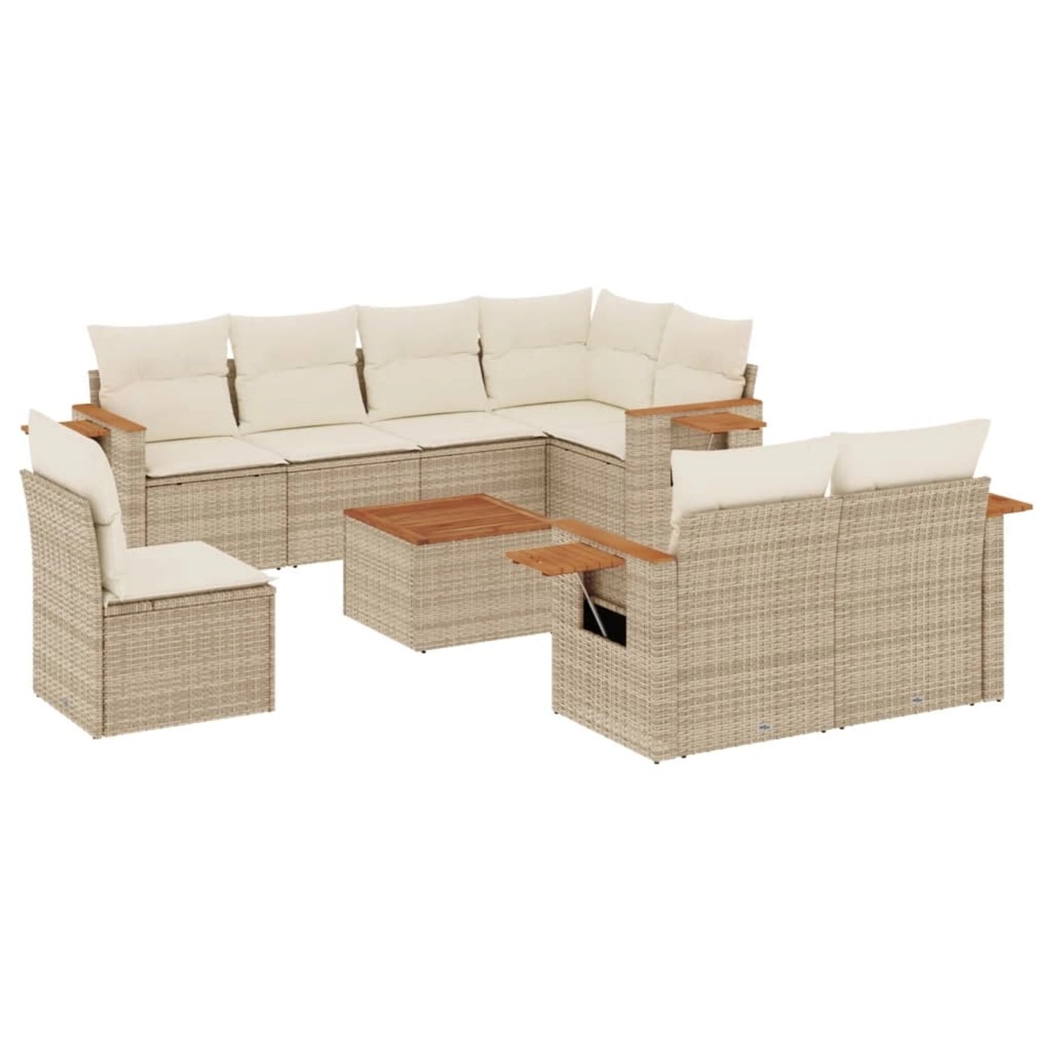 vidaXL 9-Tlg Garten-Sofagarnitur mit Kissen Beige Poly Rattan 3227010