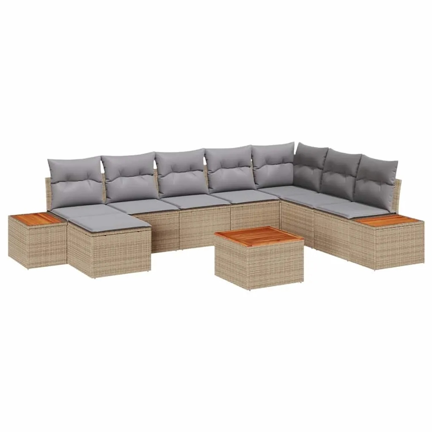 vidaXL Gartensofa-Set mit Kissen 9 Stk Beige und Hellgrau Polyrattan 3356820