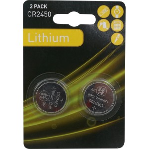 2er-Pack CR2450 Lithium Knopfzellen für Uhren, Fernbedienungen und mehr.