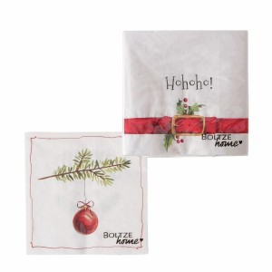 Boltze Servietten HoHoHo, 20er-Set, mit Weihnachtsbaumkugel und Weihnachtsmann-Gürtel Motiven.